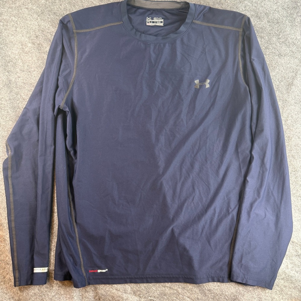 Under Armour HeatGear Shirt Mens 2XL Navy Blue Fitted Long Sleeve Athletic Top